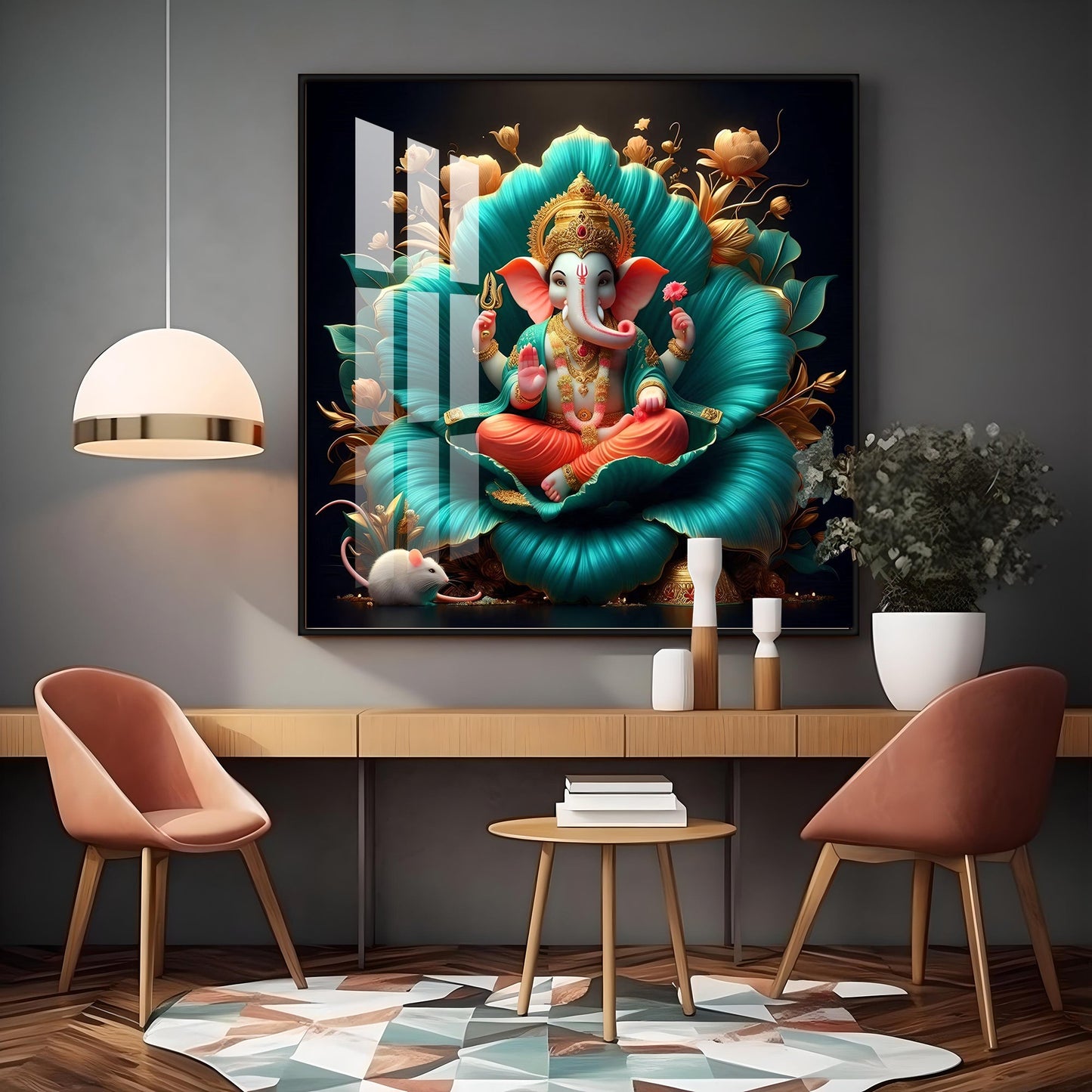 Lord Ganesh Lotus Serenity Premium Acrylic Square Wall Art - The Next Decor