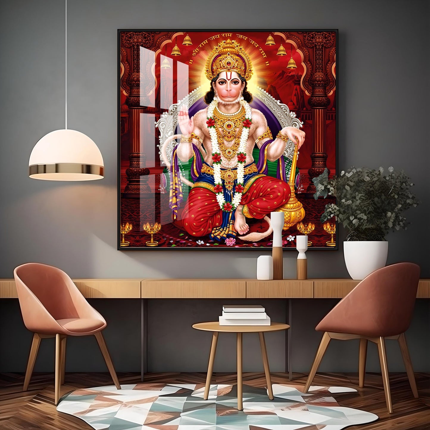Lord Hanuman Ethereal Blessings Premium Acrylic Square Wall Art - The Next Decor