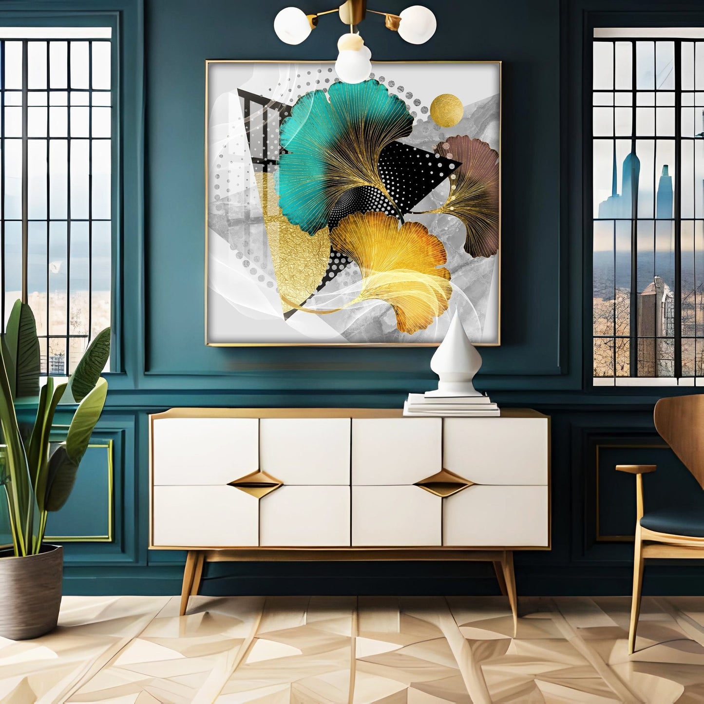 Multicolor Ginkgo Biloba Luxury Crystal Square Wall Art - The Next Decor