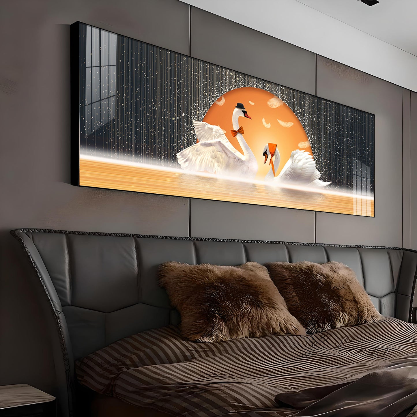 Sun Kissed Swans Premium Acrylic Horizontal Wall Art - The Next Decor
