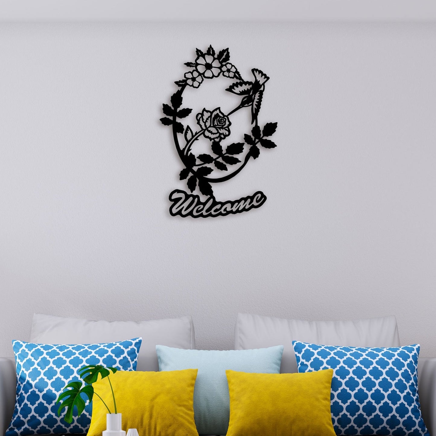 Welcome With Flower Metal Wall Art 3