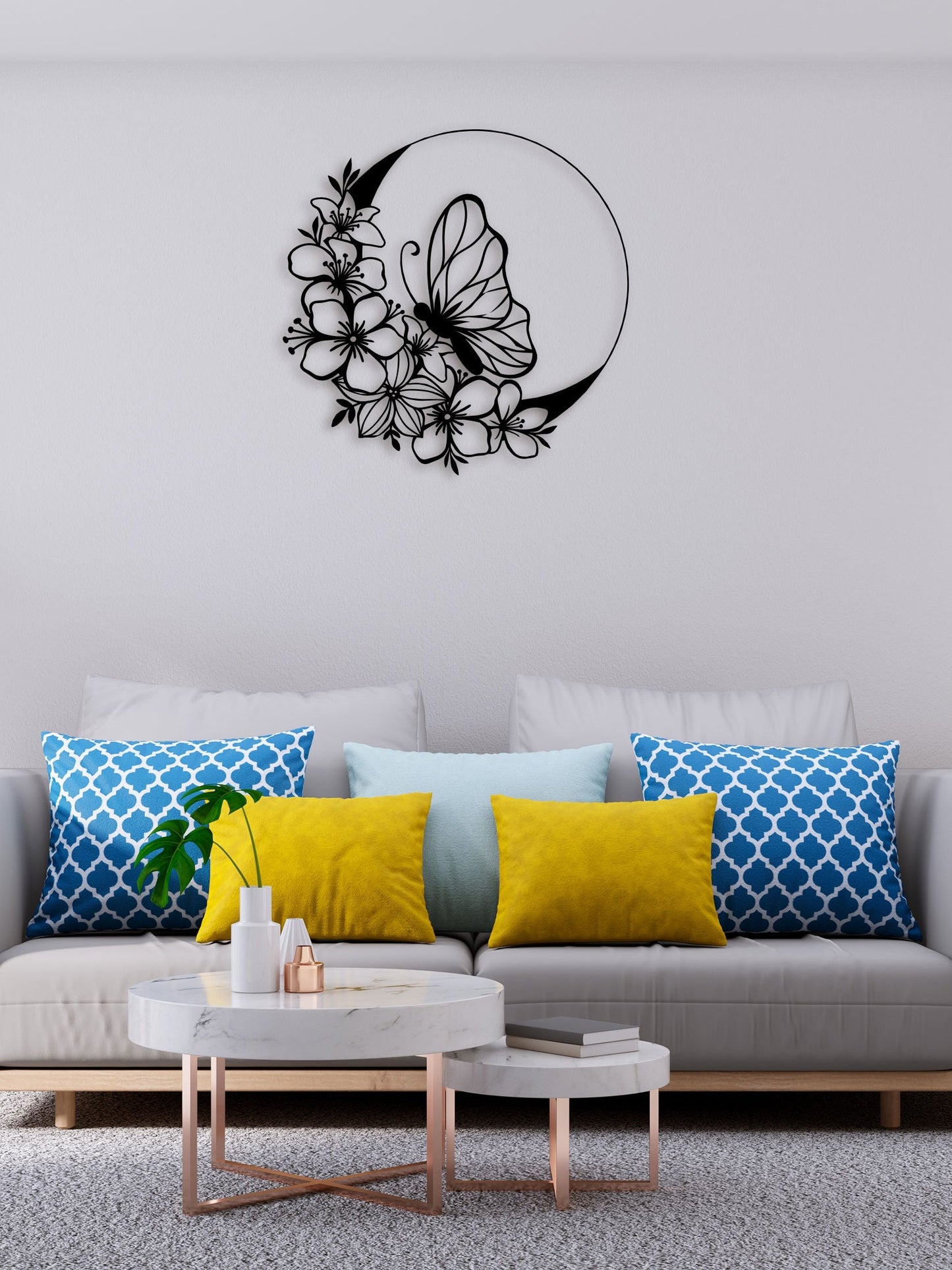 Flowers Ring Butterfly Metal Wall Art 3