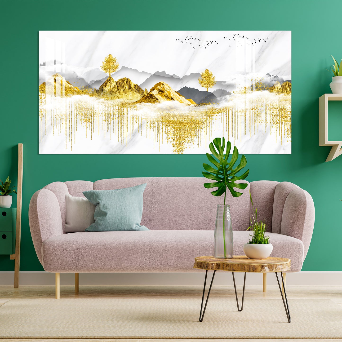 Golden Trees & Mountain Acrylic Wall Art