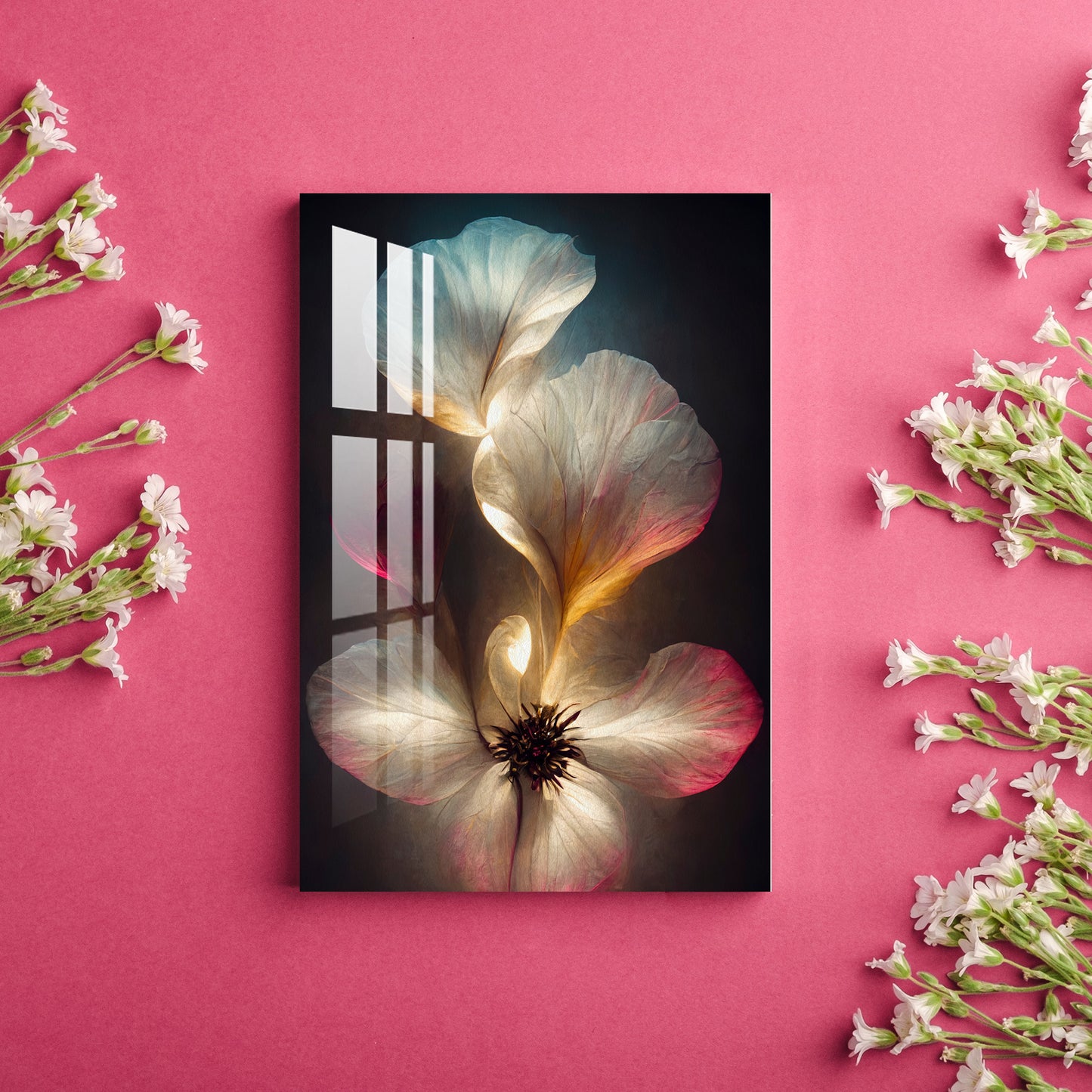 White & Pink Flower Acrylic Wall Art