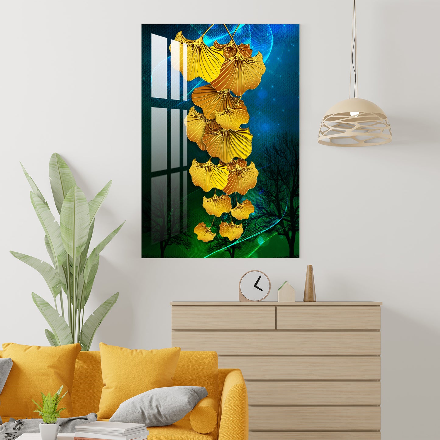 Dark Night & Golden Leaves Acrylic Wall Art