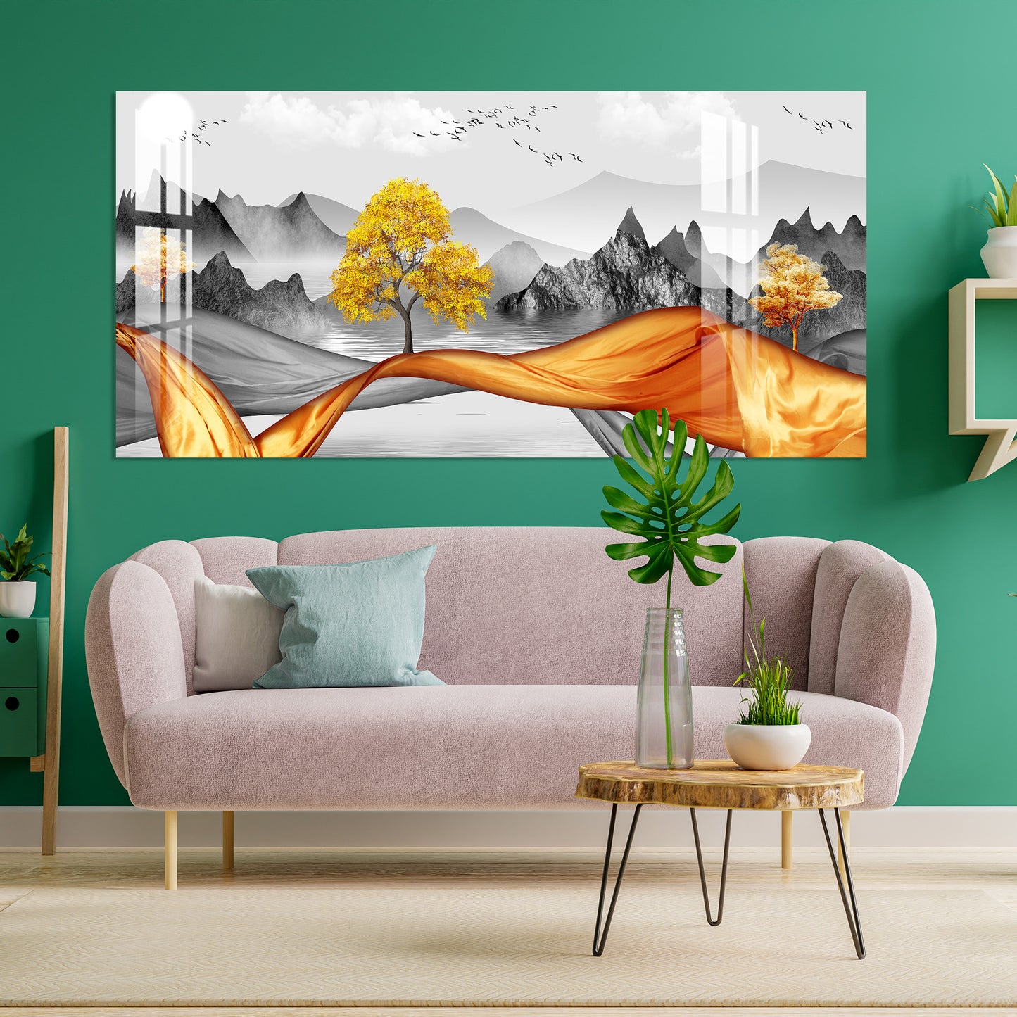 Black & White with Golden dash Acrylic Wall Art