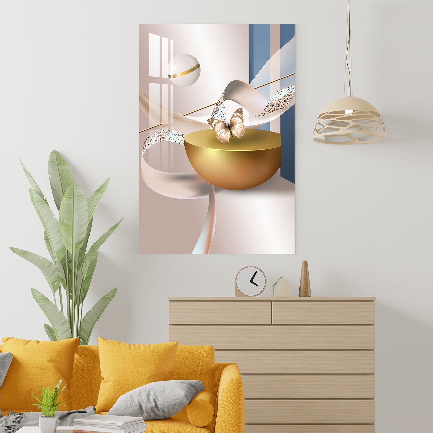 Golden Bowl & Butterfly Acrylic Wall Art