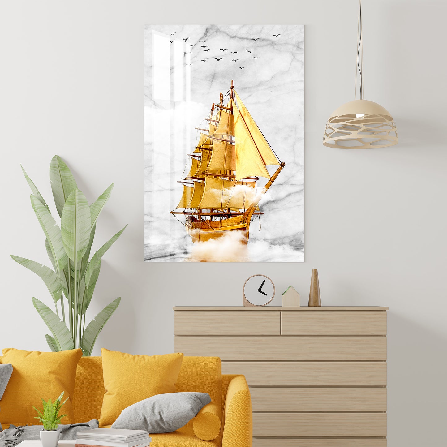Golden Sailboat Acrylic Wall Art