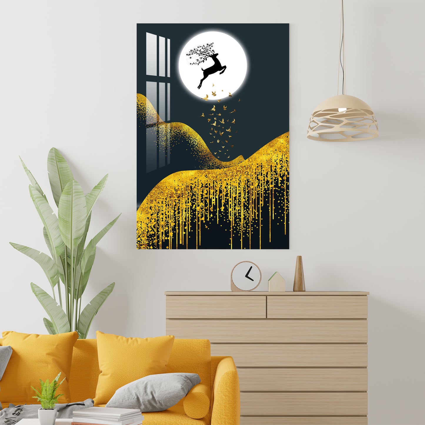 Jumping Deer & Full Moon Acrylic Wall Art