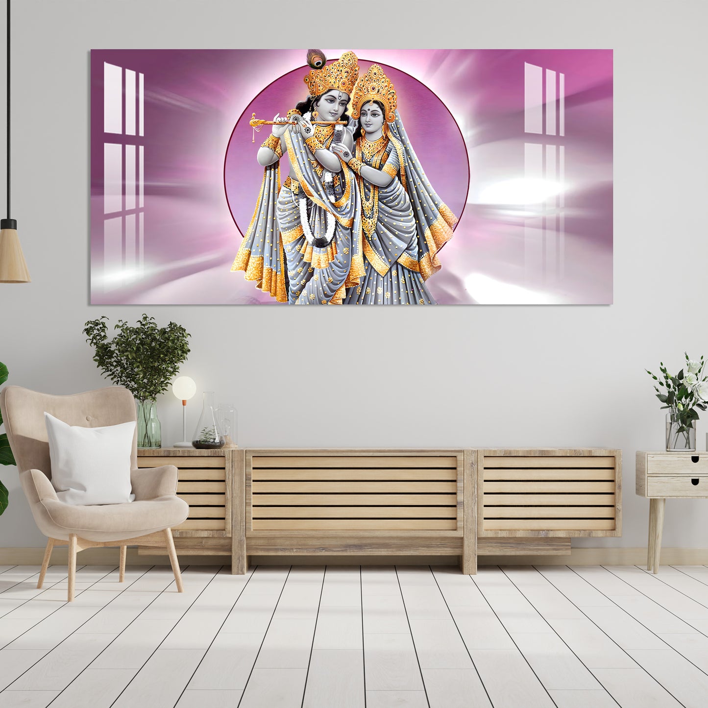 Radha Krishna in Grey & Gold Acrylic Wall Art