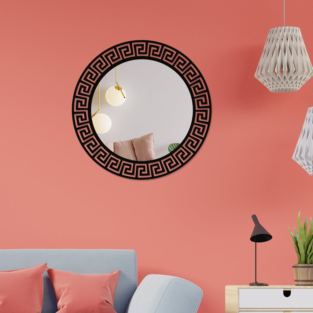 Greek Key Round Metal Wall Mirror