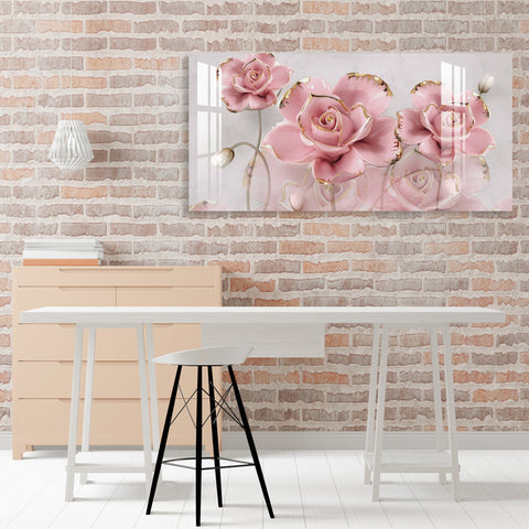Pink Rose Acrylic Wall Art - 23.5X11.5 Inch / 5MM