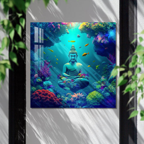 Buddha Meditating Under Water Acrylic Wall Art - 30X30 inches / 3MM