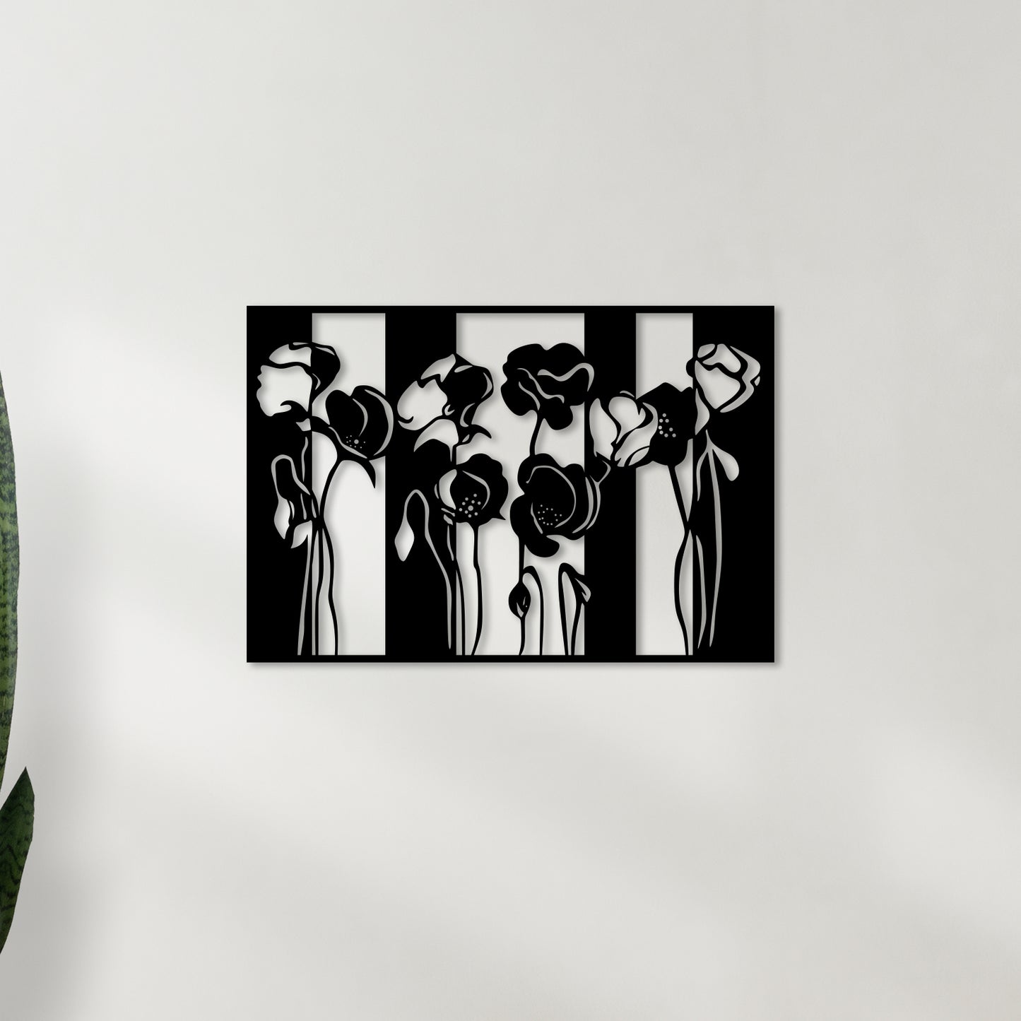 Black & White Flowers Metal Wall Art