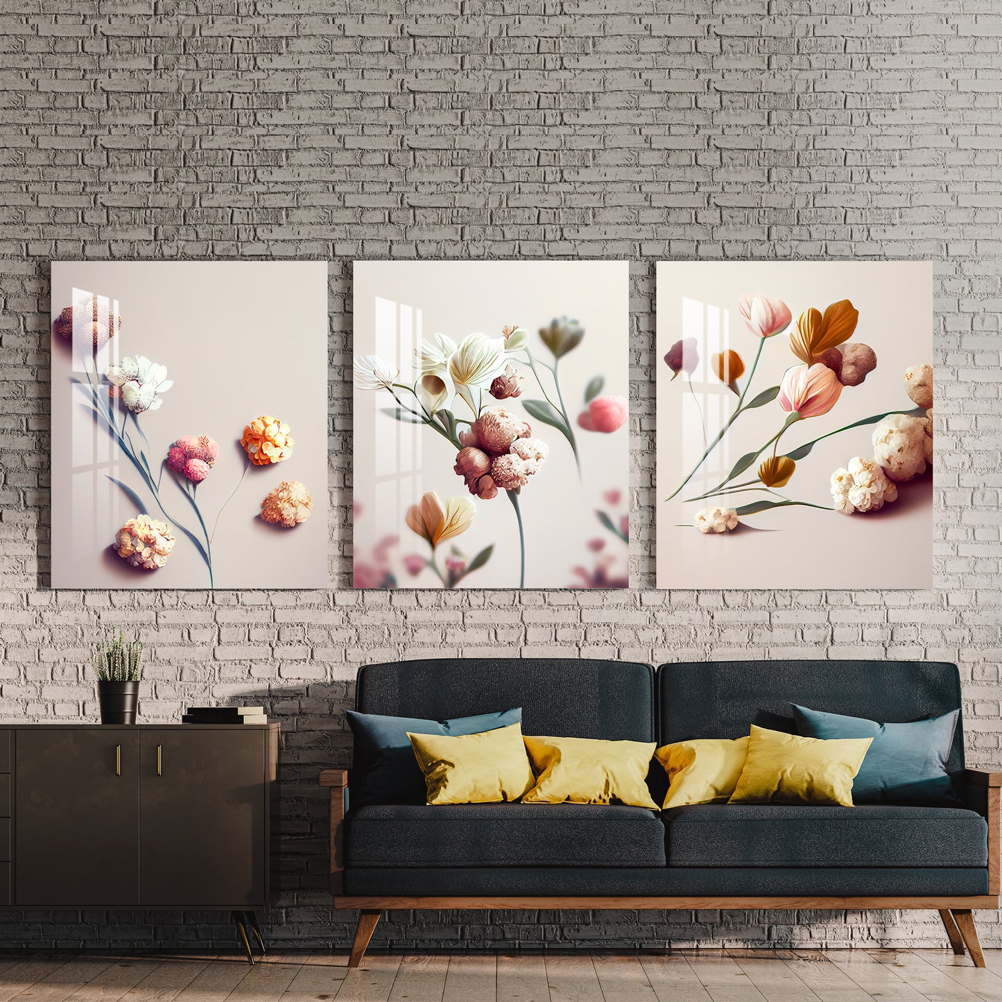 Vintage Floral Acrylic Wall Art (Set of 3)