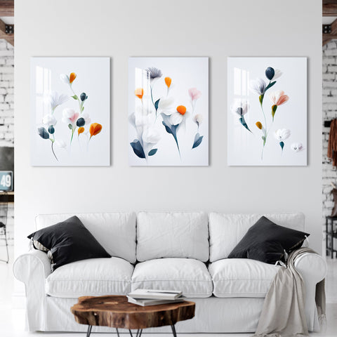 White Themed Floral Acrylic Wall Art (Set of 3) - 29.5X20 inches / 8MM (Premium)