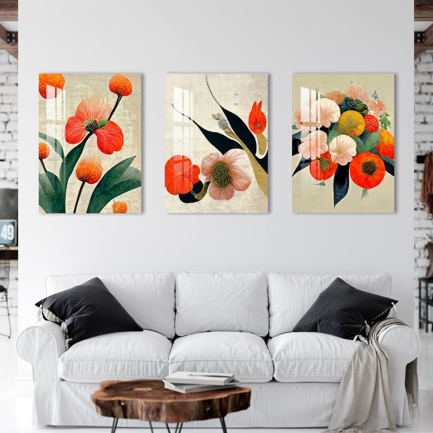 Tropical Bright Flowers Acrylic Wall Art (Set of 3)