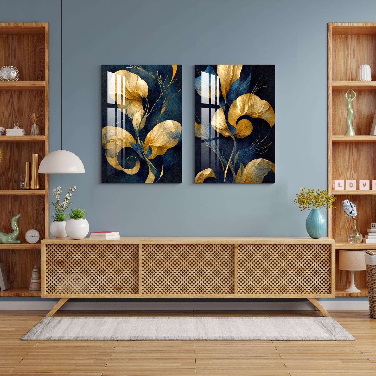 Glittering Leaves Acrylic Wall Art (Set Of 2)