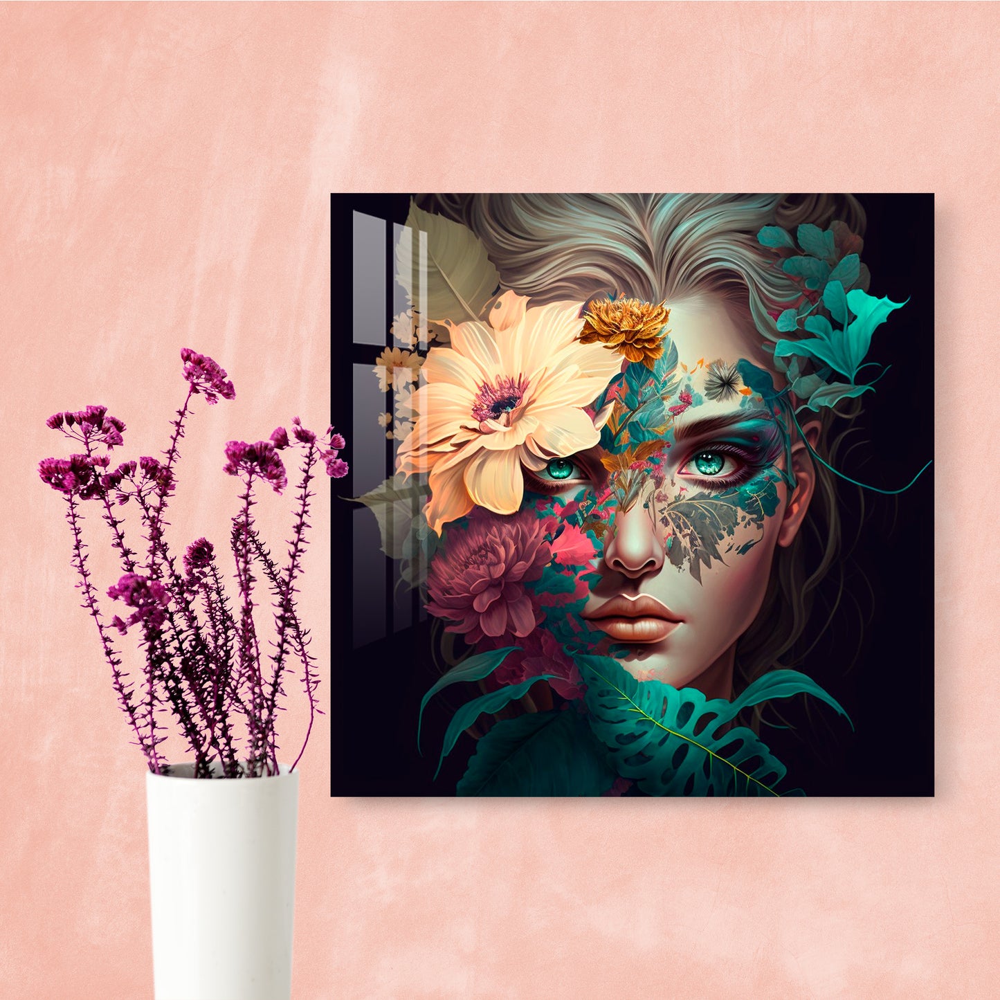 Women with Floral Face Acrylic Wall Art