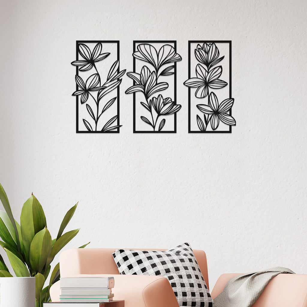 Flowers with Leaf Set Metal Wall Art