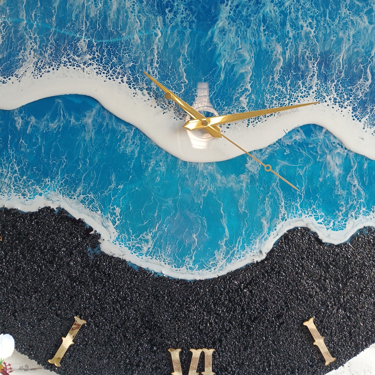 Black & Blue Waves Epoxy Resin Wall Clock