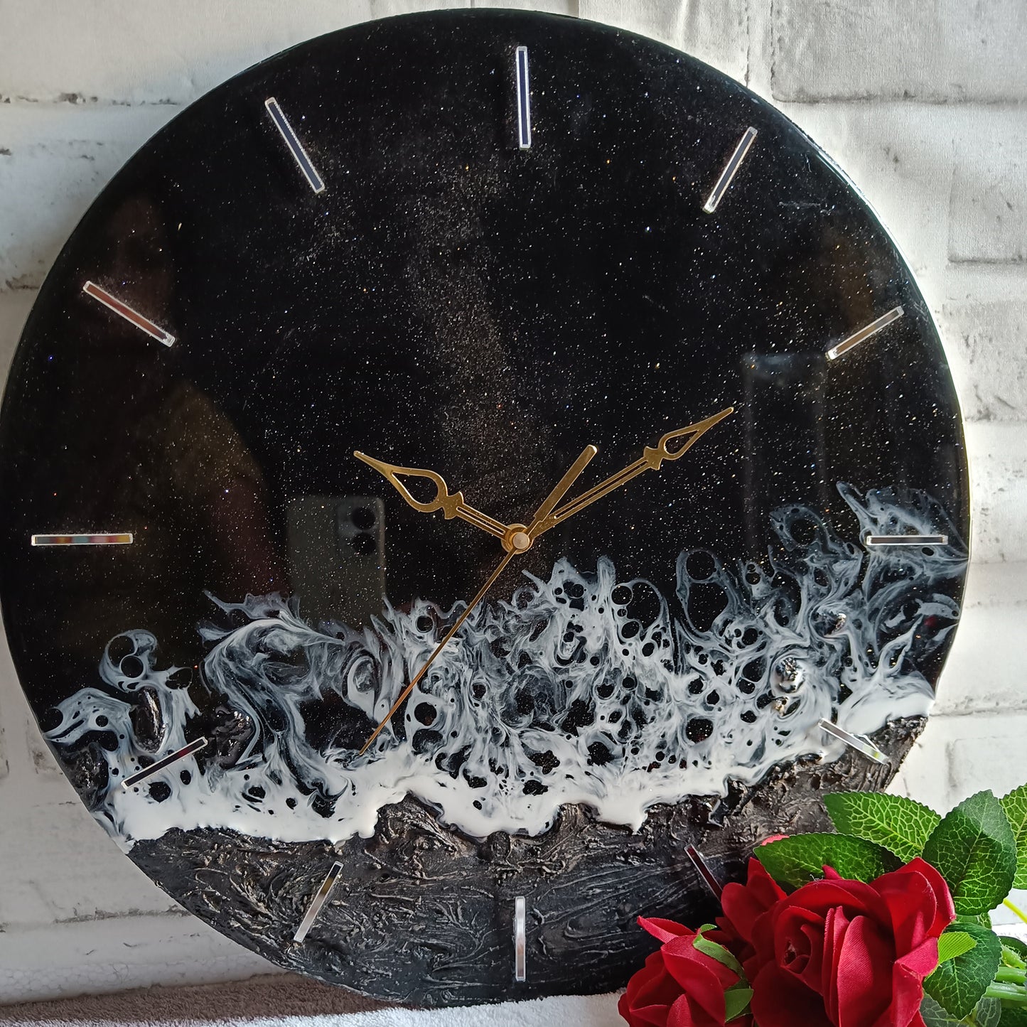 Dark Black Finish Epoxy Resin Wall Clock