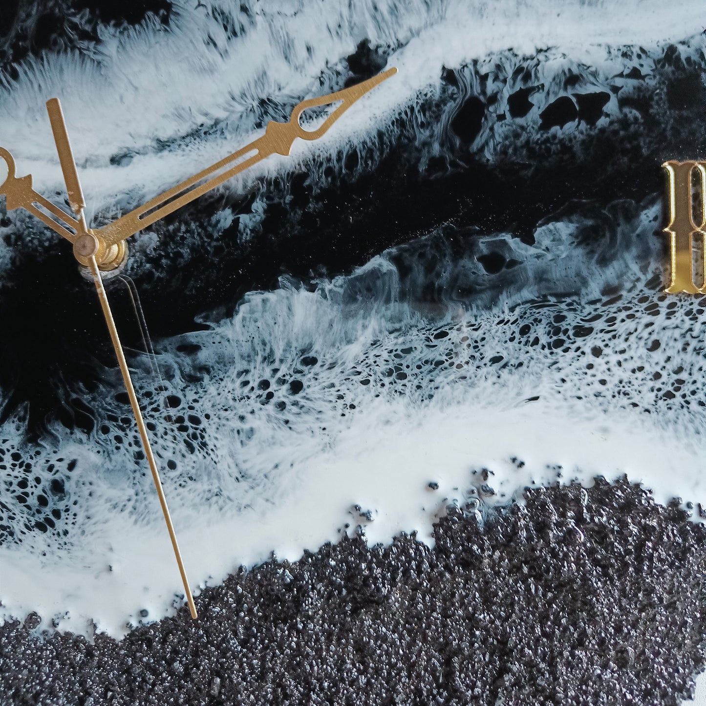 Pure Black Beach Epoxy Resin Wall Clock