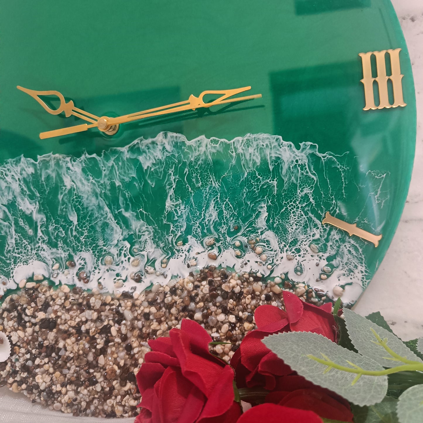 Green Beach Epoxy Resin Wall Clock