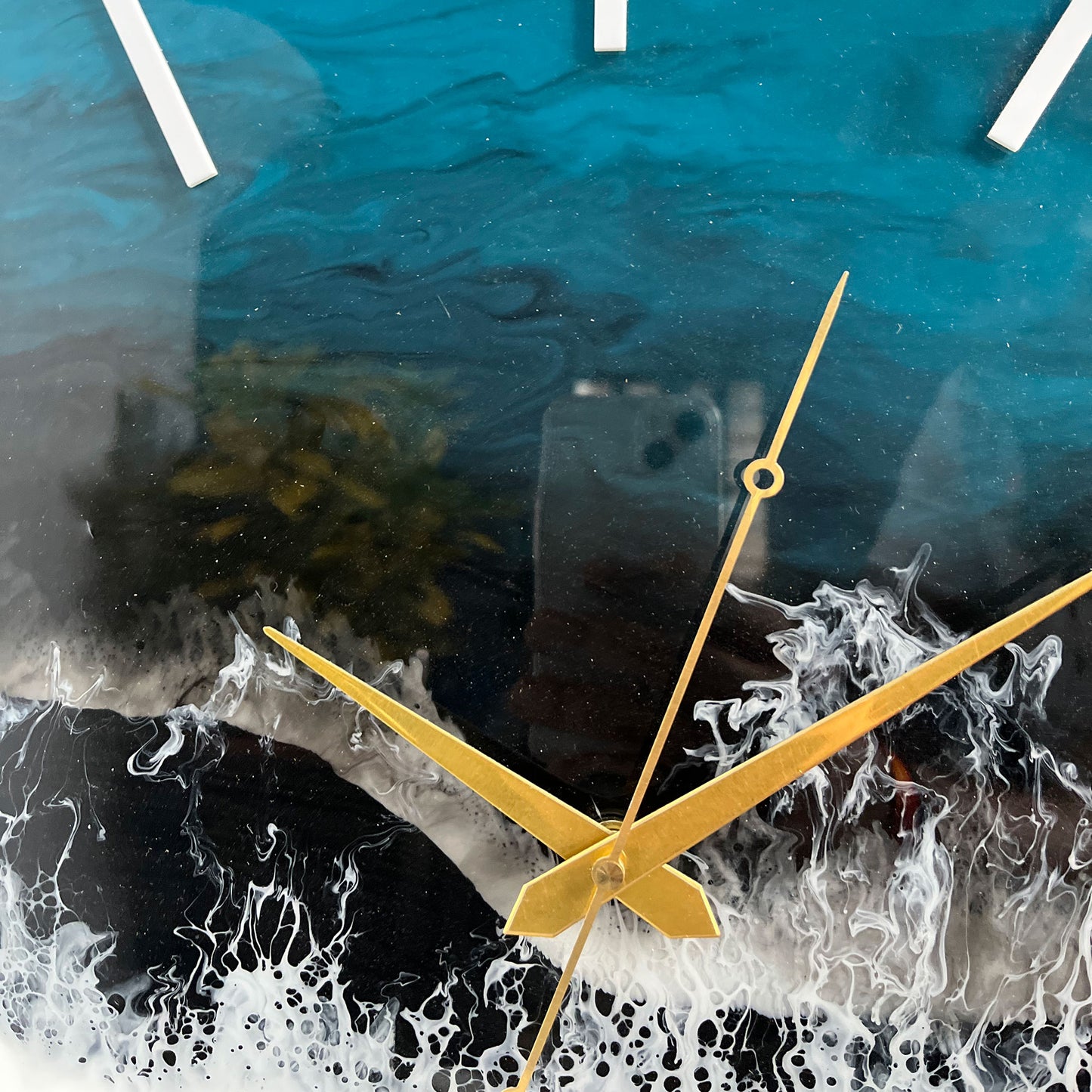 Black & Blue Ocean Waves Epoxy Resin Wall Clock