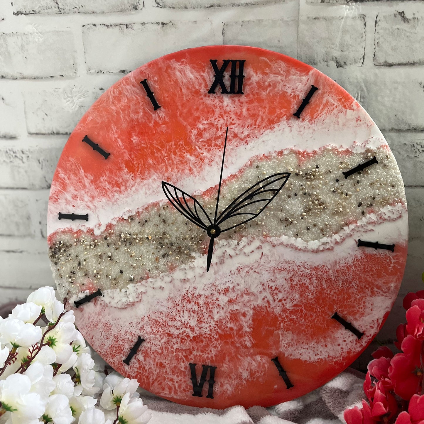 Pink Waves Epoxy Resin Wall Clock