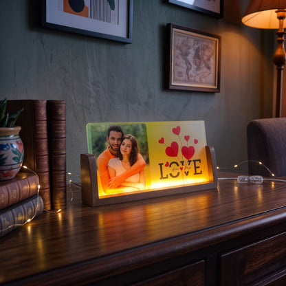 Together With Love Acrylic LED Table Lamp - Wooden Stand