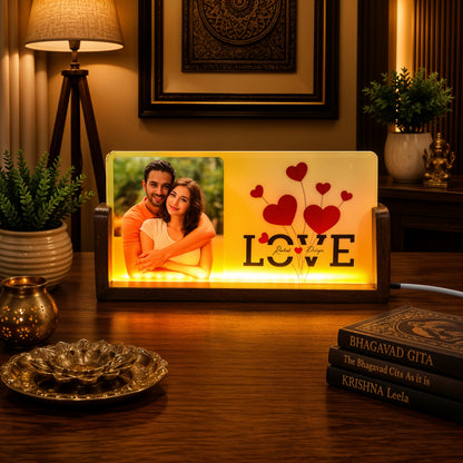 Together With Love Acrylic LED Table Lamp - Wooden Stand