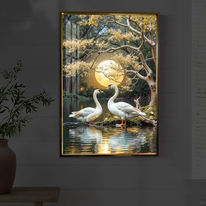 Couple Swan Modern Luxury Backlight Vertical Wall Art