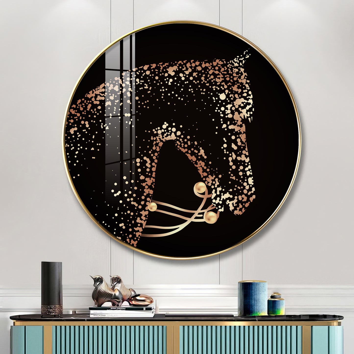 Golden Gallop Premium Acrylic Round Wall Art