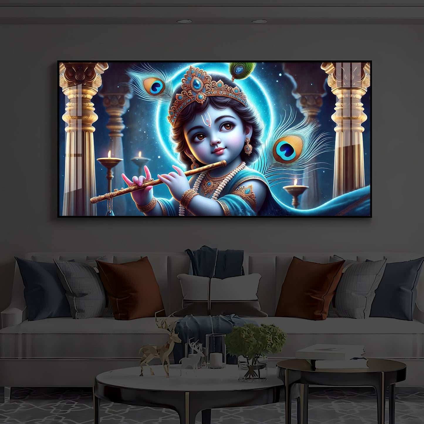 Bal Krishna Ji Modern Luxury Backlight Horizontal Wall Art