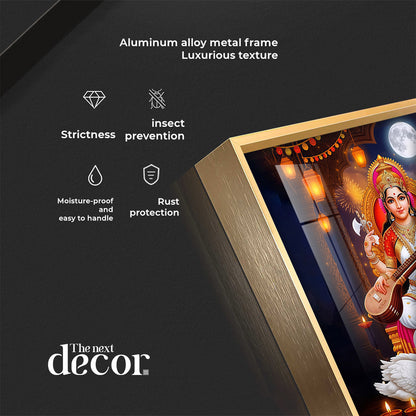 Maa Laxmi With lord Ganesh ji and Godess Saraswati Premium Acrylic Horizontal Wall Art