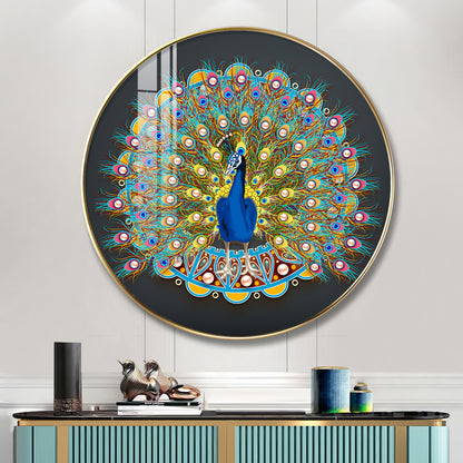 Vibrant Peacock Premium Acrylic Round Wall Art