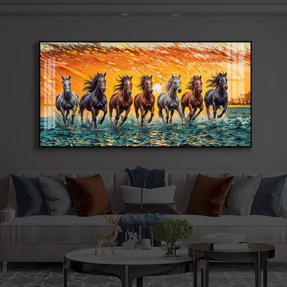 Seven Running Horses Modern Luxury Backlight Horizontal Wall Art