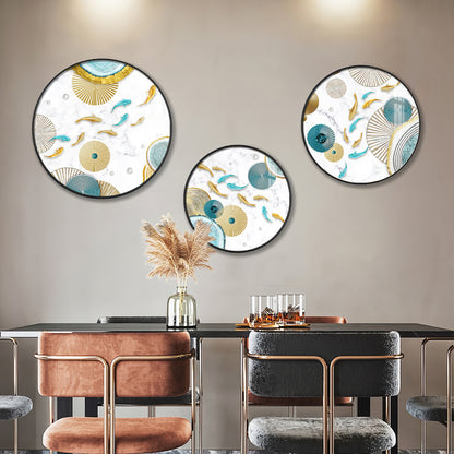 Koi Fish In Blue & Gold Premium Acrylic Round Wall Art (Set of 3)