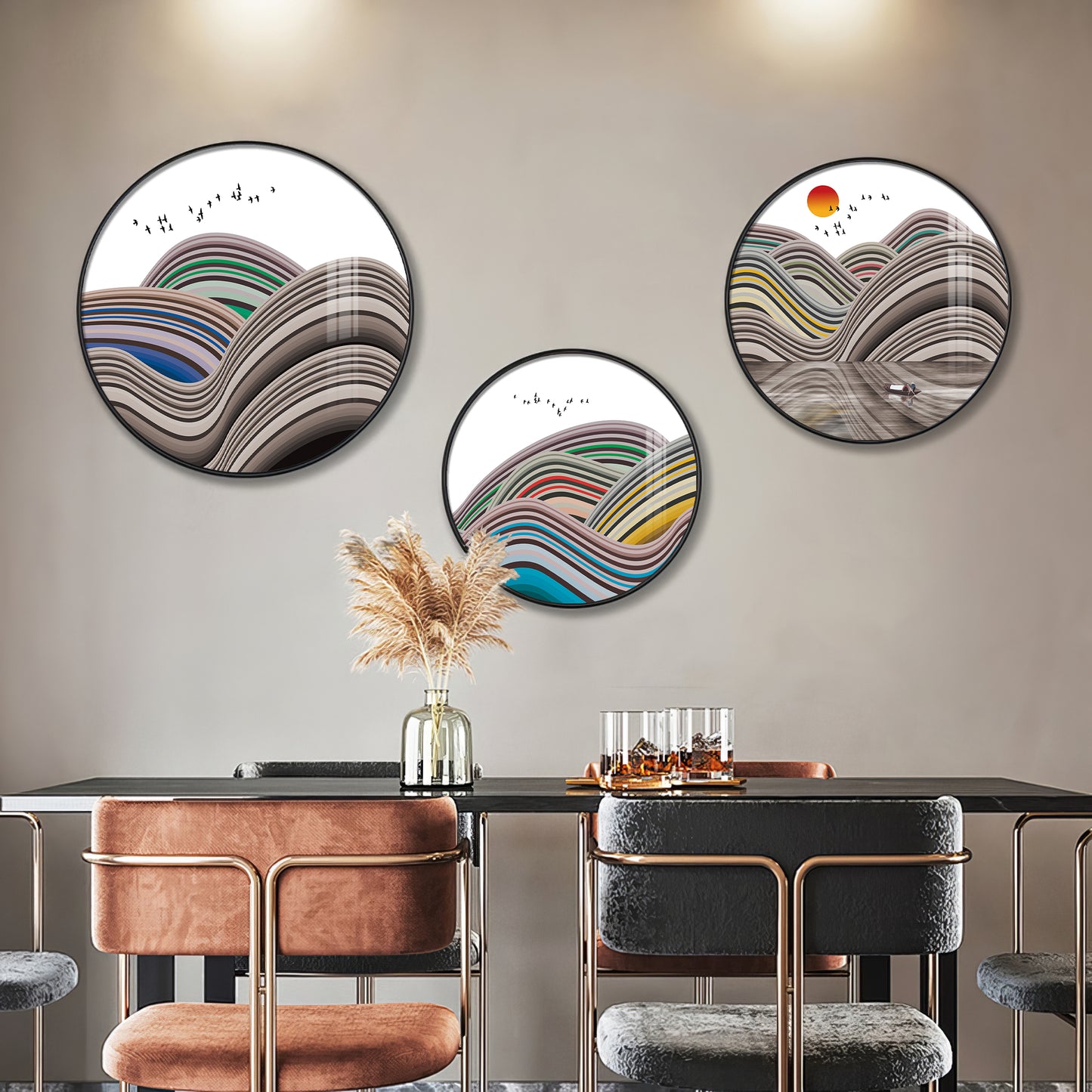 Flair Style Hills Premium Acrylic Round Wall Art (Set of 3)