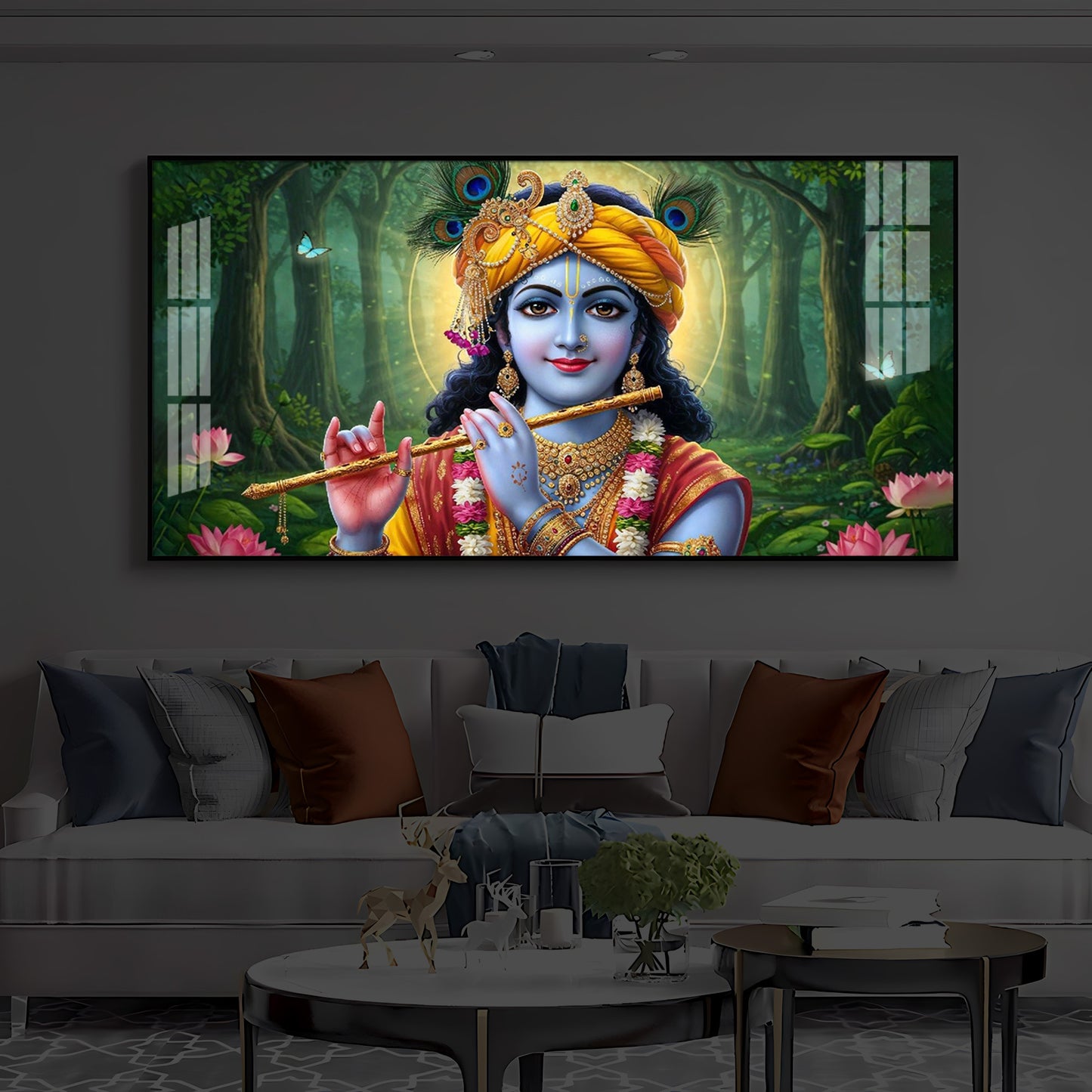 Shri Krishna Ji Modern Luxury Backlight Horizontal Wall Art