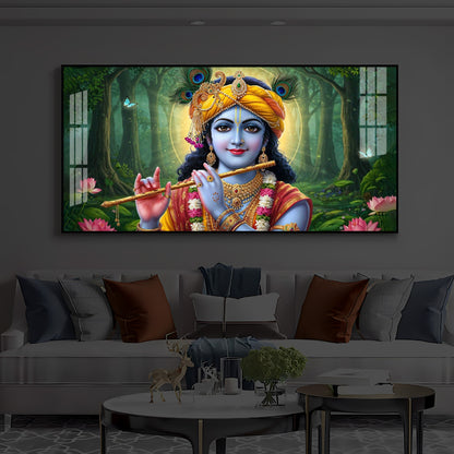 Shri Krishna Ji Modern Luxury Backlight Horizontal Wall Art