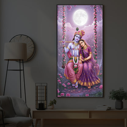Loving Radha Krishna Modern Luxury Backlight Vertical Wall Art