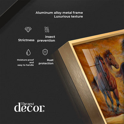 Golden Dust Running Horses Premium Acrylic Horizontal Wall Art