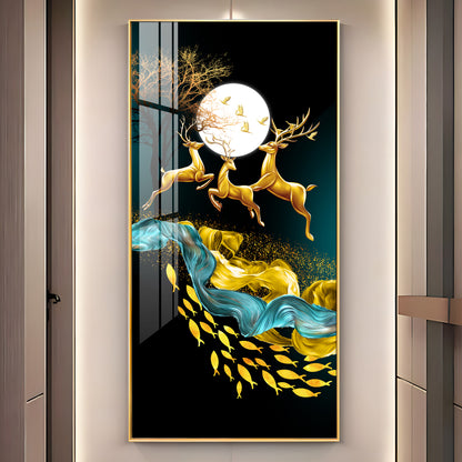 Jolly Deers With Koi Fish Premium Acrylic Vertical Wall Art