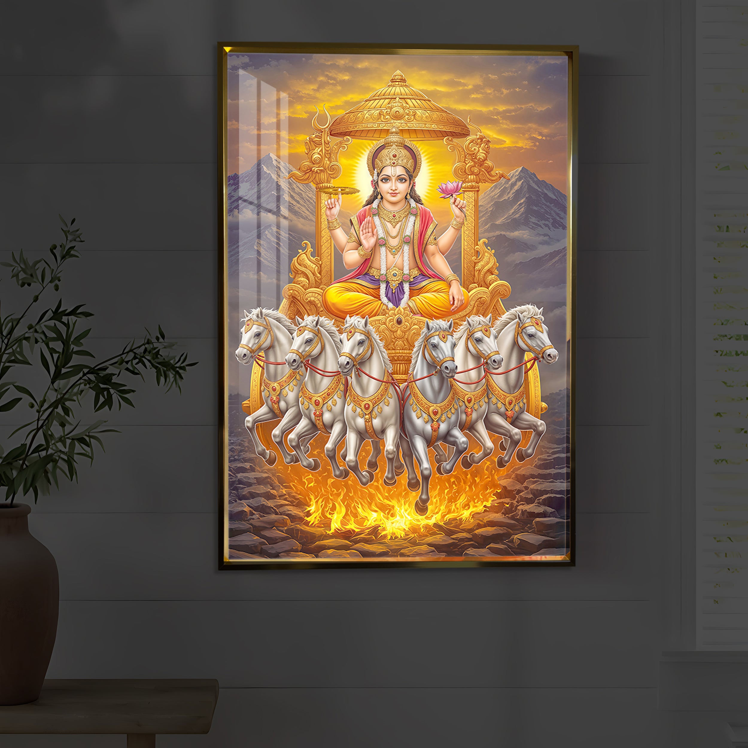 Lord Surya Dev Modern Luxury Backlight Vertical Wall Art