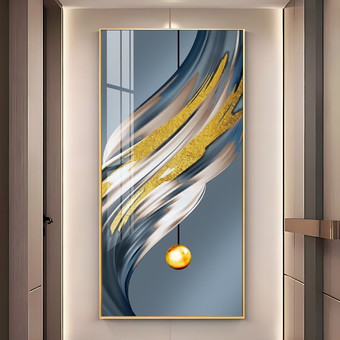 Golden Splash Premium Acrylic Vertical Wall Art