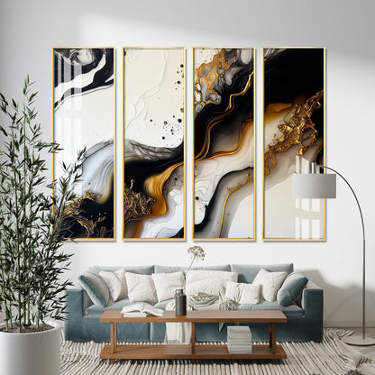 Black & Golden Splash Premium Acrylic Vertical Wall Art (set of 4)