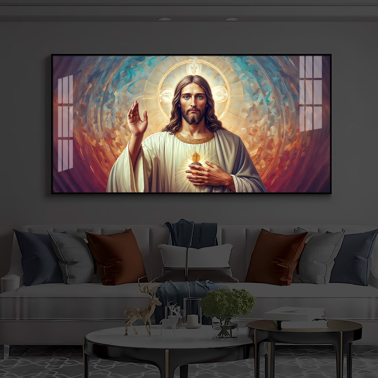 God Jesus Modern Luxury Backlight Horizontal Wall Art