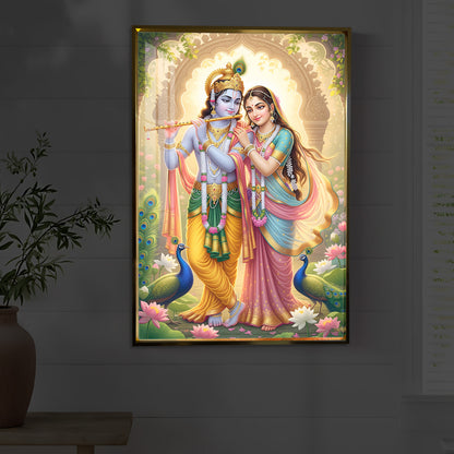 Loving Shri Radhe Krishna Modern Luxury Backlight Vertical Wall Art